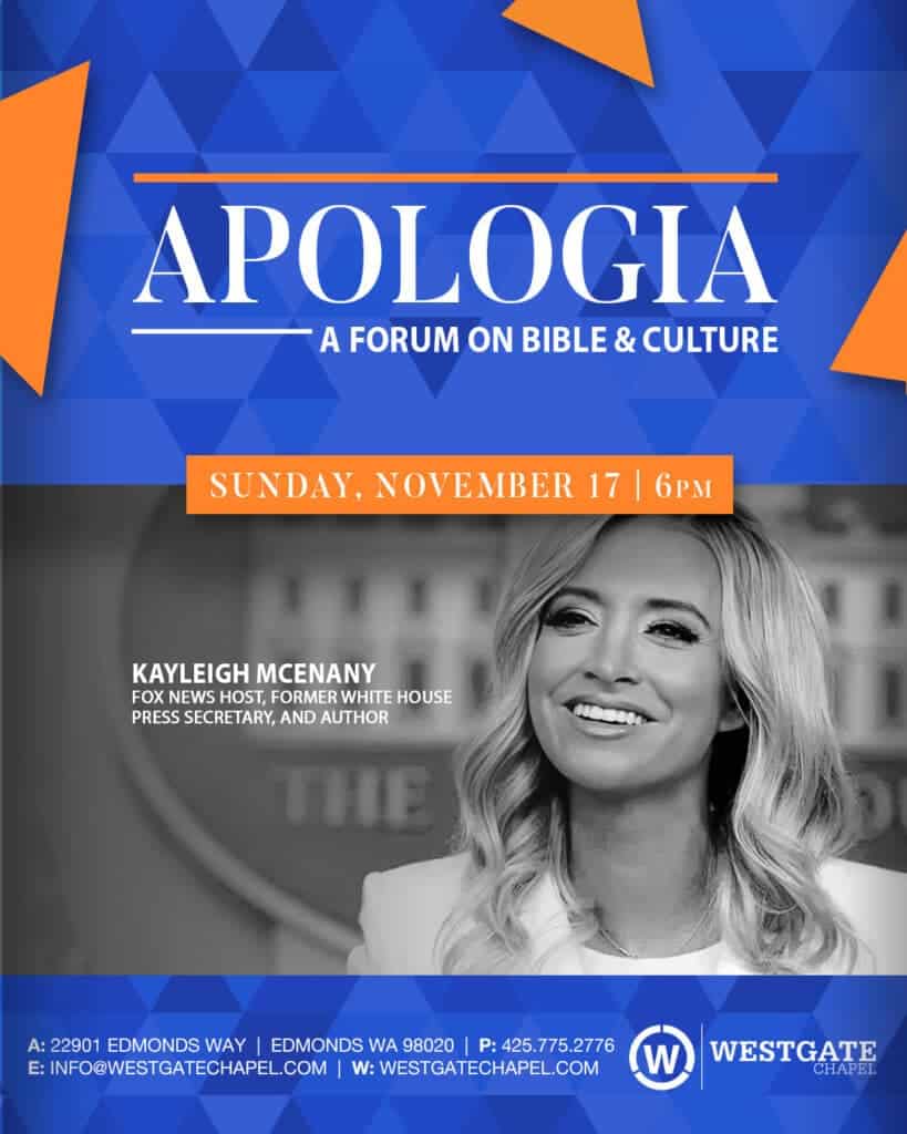 Graphic for APOLOGIA: Forum with Kayleigh McEnany